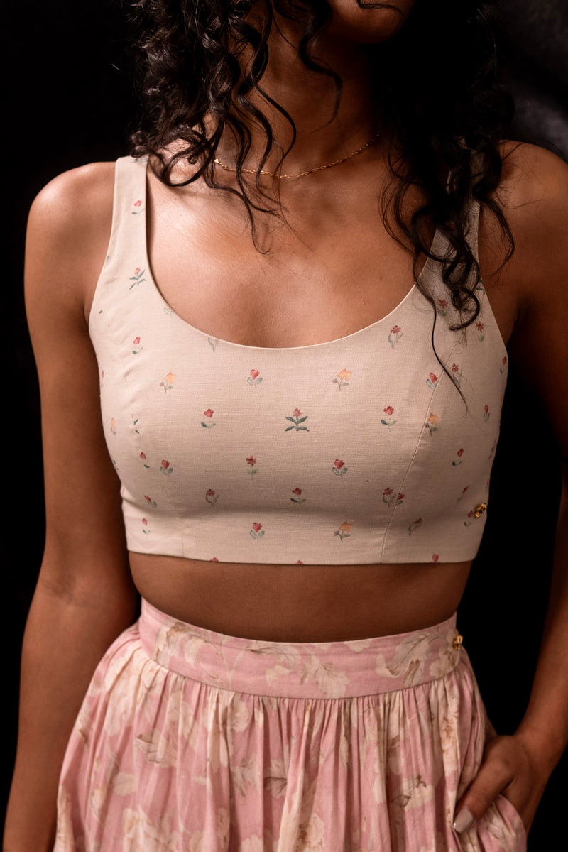 Tiny Floral Print Fitted Top