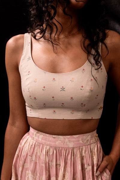 Tiny Floral Print Fitted Top