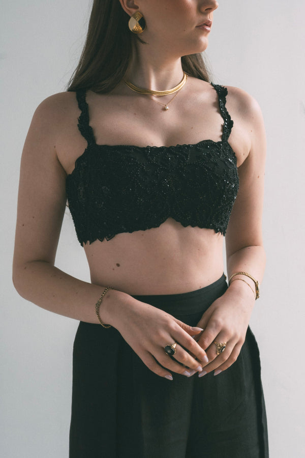 Black Beaded Crop Top