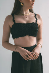 Black Beaded Crop Top