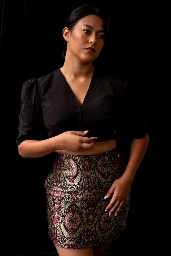 Black Brocade Mini Skirt