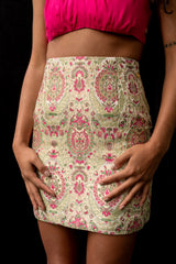Ivory Brocade Mini Skirt