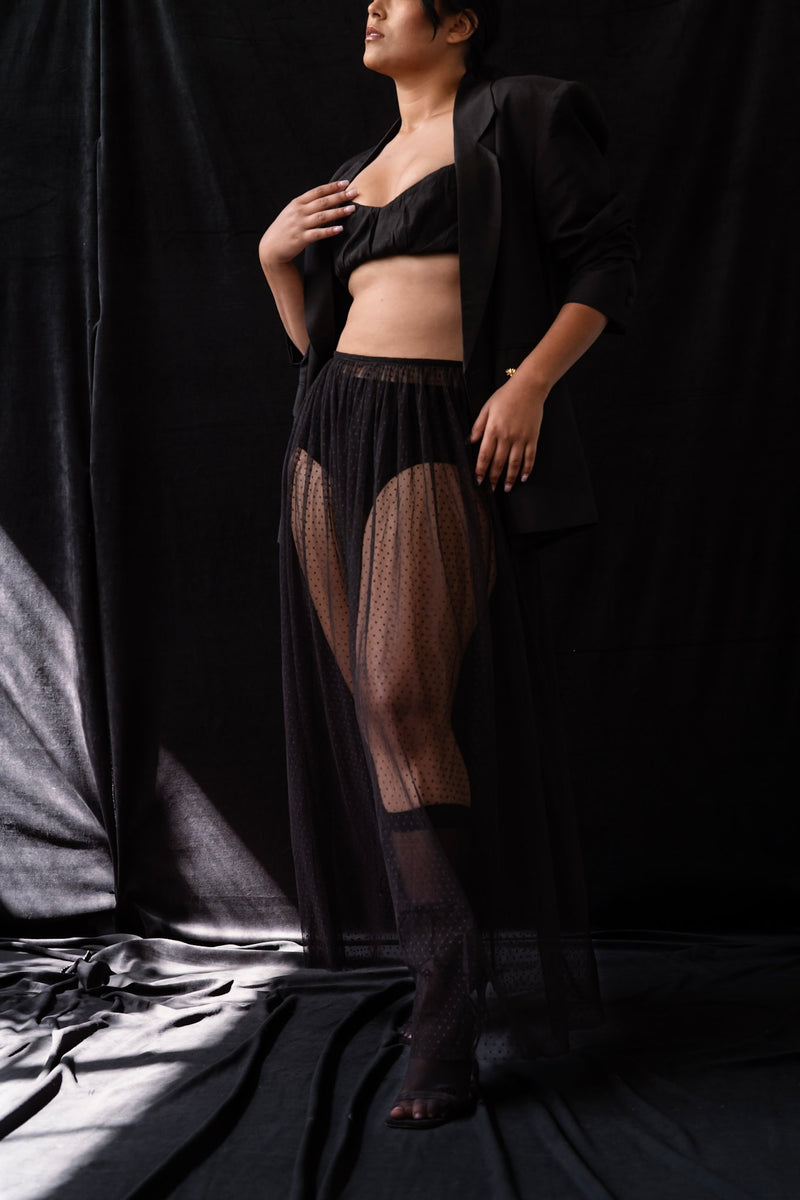 Black Sheer Polka Dot Skirt