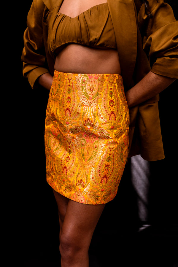 Marigold Brocade Mini Skirt