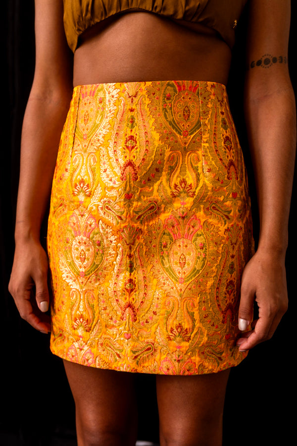 Marigold Brocade Mini Skirt