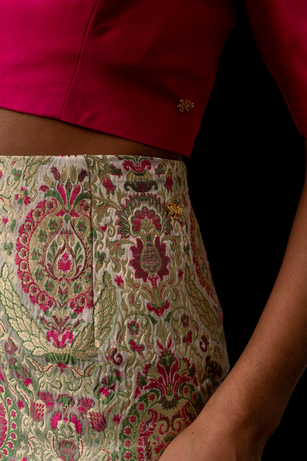 Ivory Brocade Mini Skirt