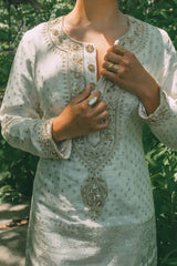 Ivory Brocade Embroidered Kurta Dress – Perfect for Any Occasions