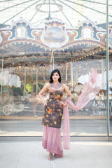 Floral kurta, sheer dusty pink skirt