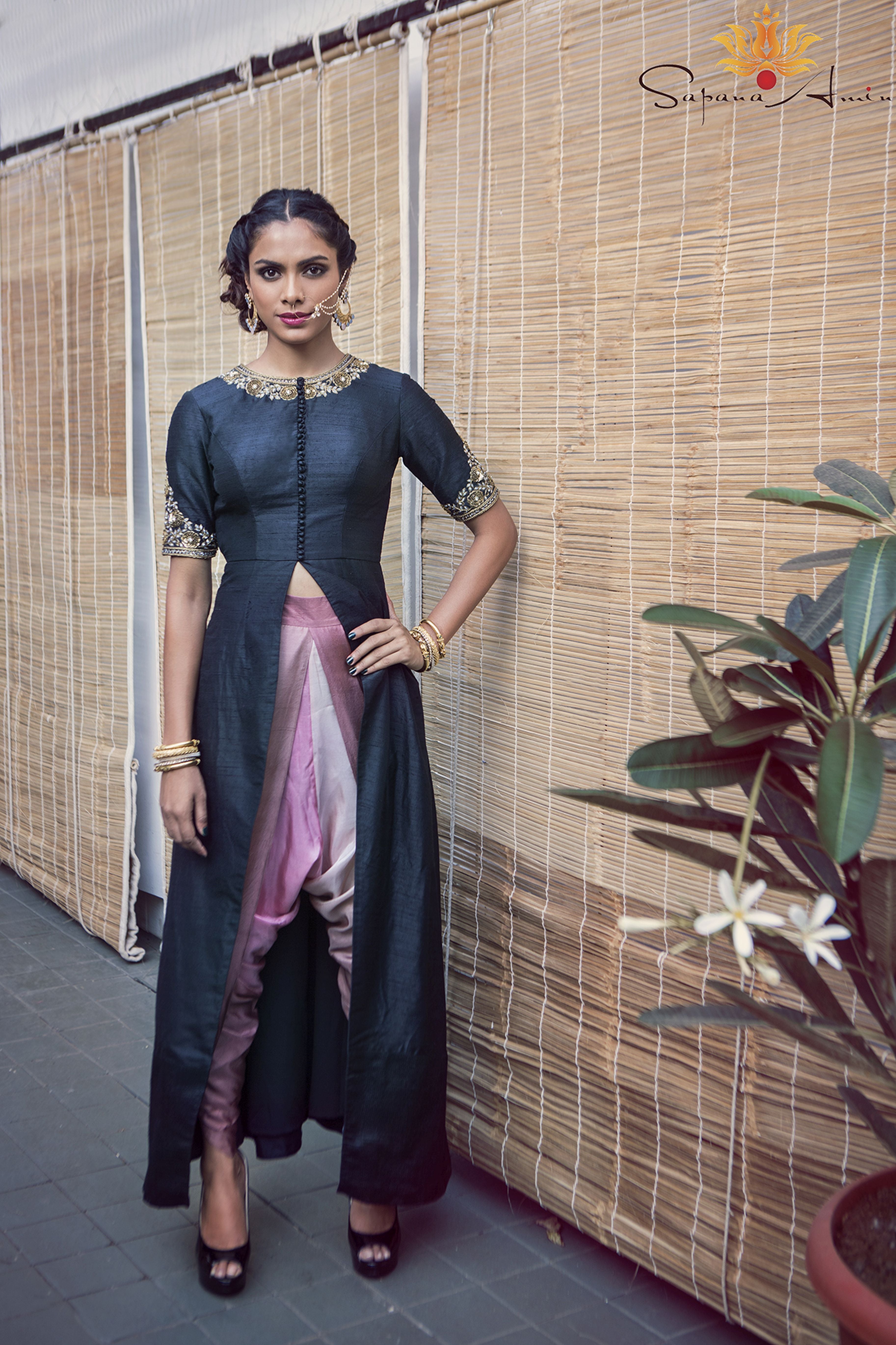 Buy Black Cotton Silk Embroidered Slit Kurti Online in India | Colorauction