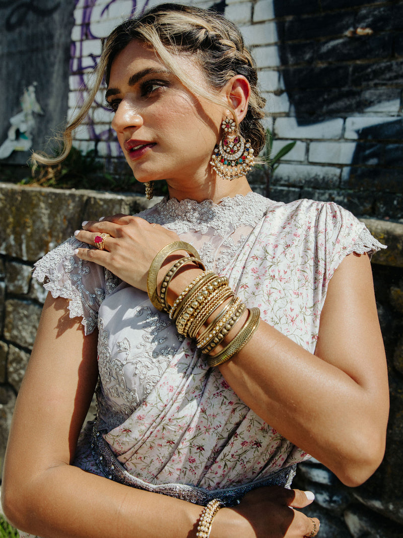 Dusty lavender floral sari with vintage lace blouse – Sapana Amin