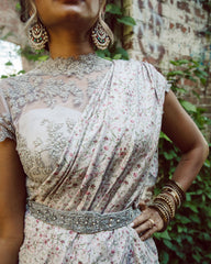 Dusty lavender floral sari with vintage lace blouse